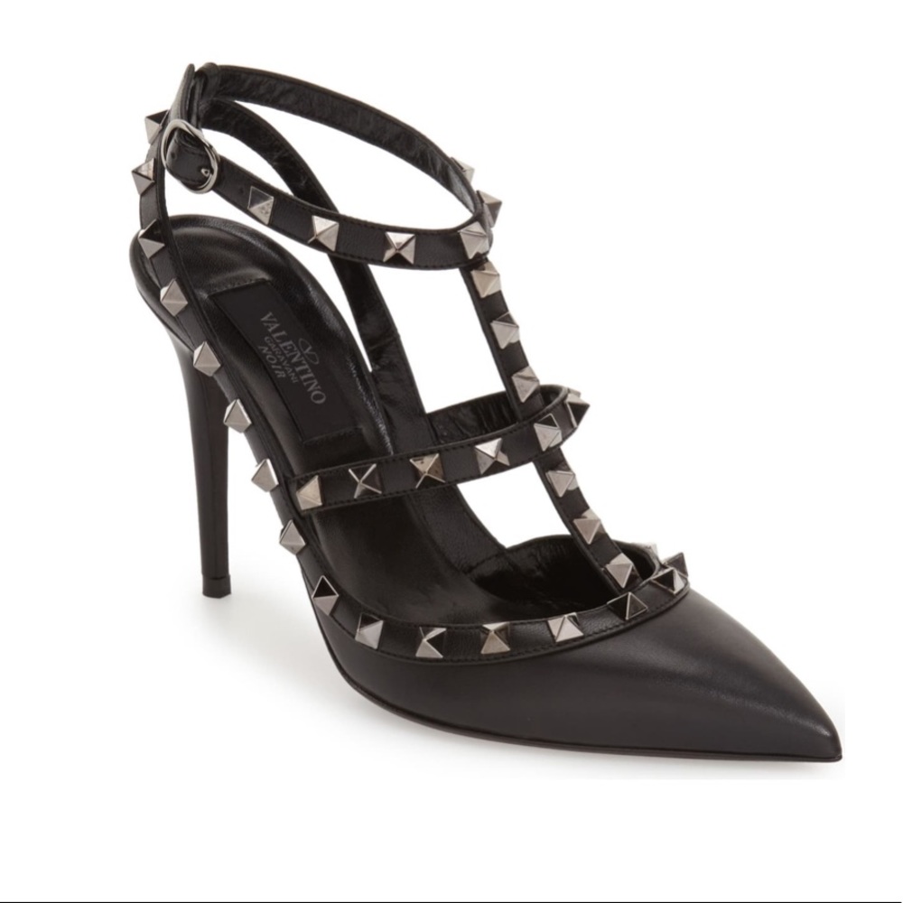 Valentino studded t strap black heels